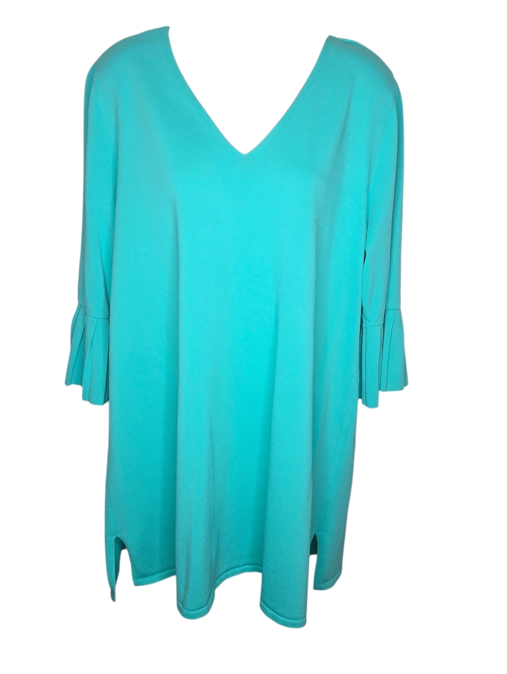 Ulla Popken Luxury Selection Turquoise Knit Tunic - Pleated Bell Sleeve - 16/18